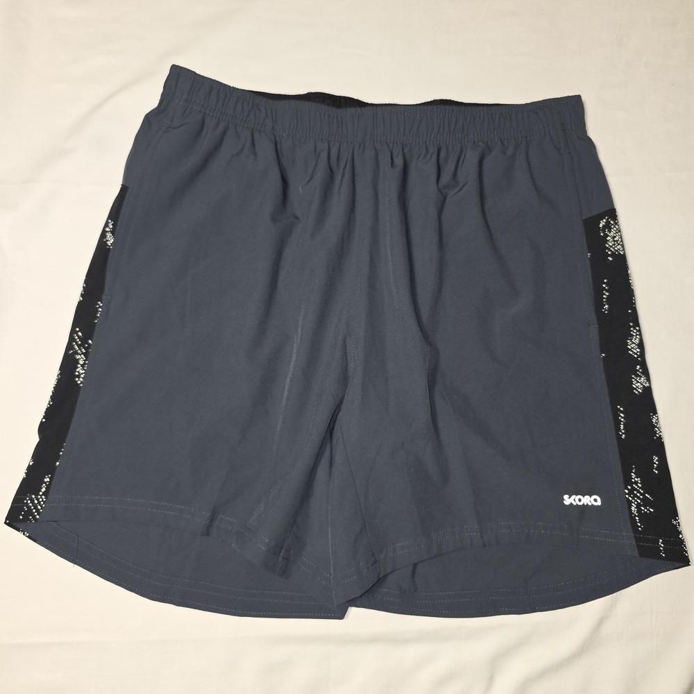 Skora Qwick-Dry Running Shorts Mens M Elastic Waist Pockets Logo Gray Active